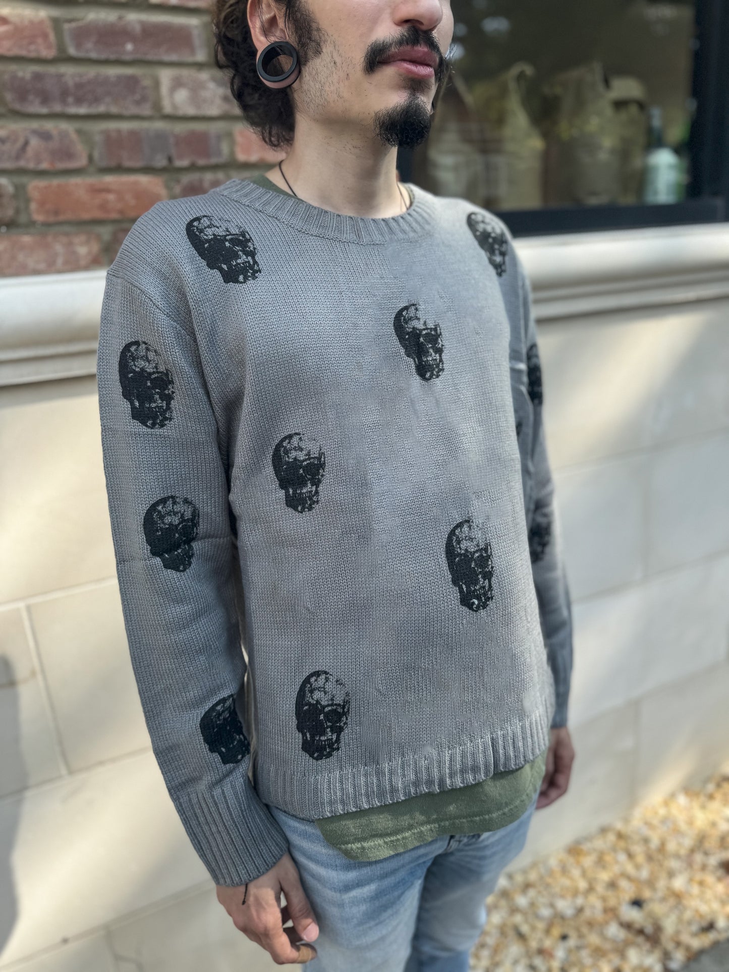 SALE Classic Skull Crewneck Sweater in Cloudy Grey