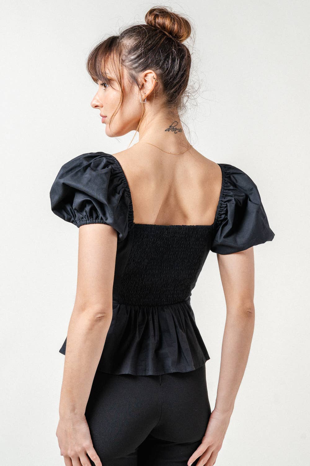 Bow Whimsy Puff Sleeve Fitted Top