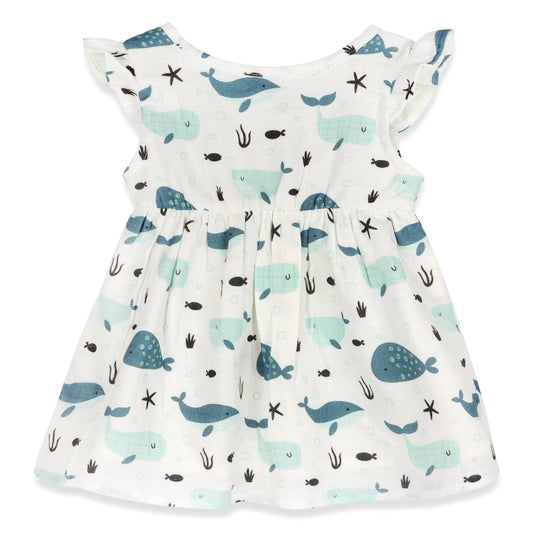 Whales Baby Dress + Bloomer Organic Muslin