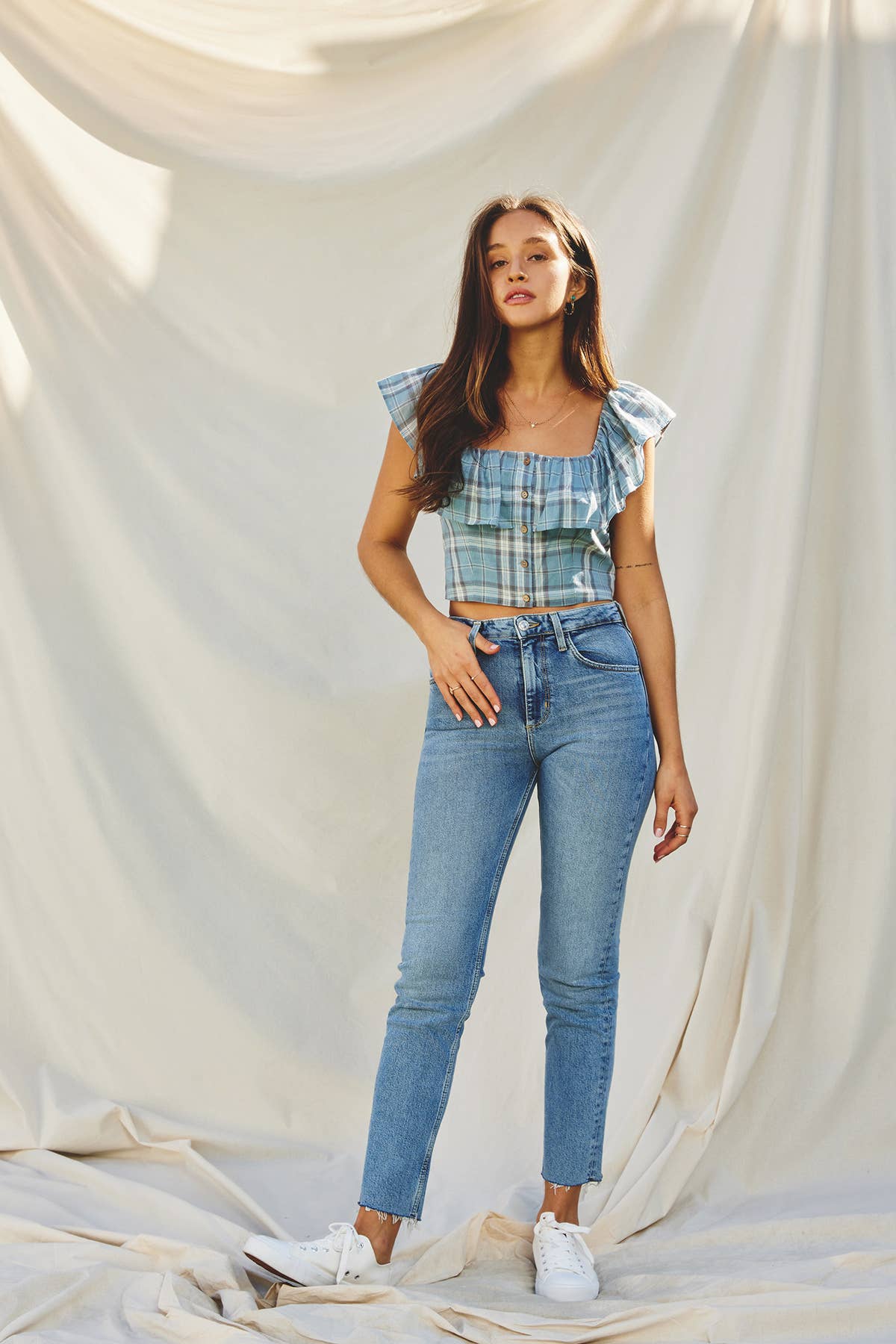Say Something Blue Plaid Crop Top