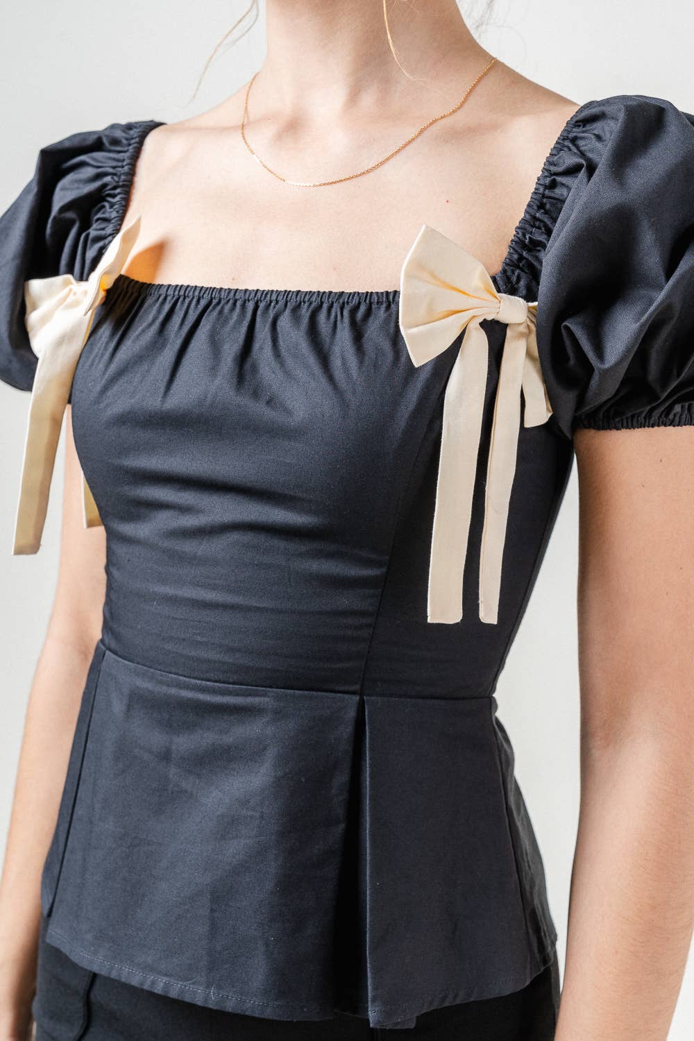 Bow Whimsy Puff Sleeve Fitted Top