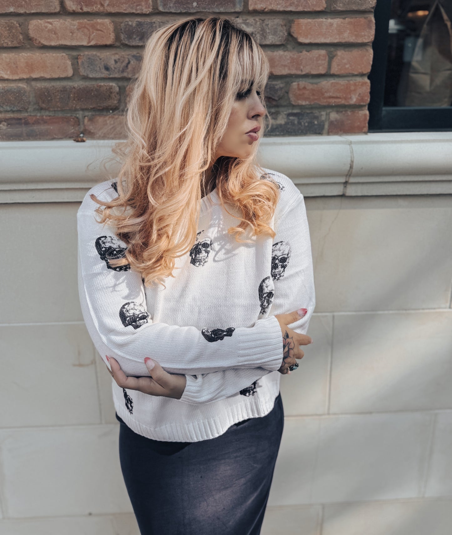 Skull Classic Crewneck Sweater - White/Black