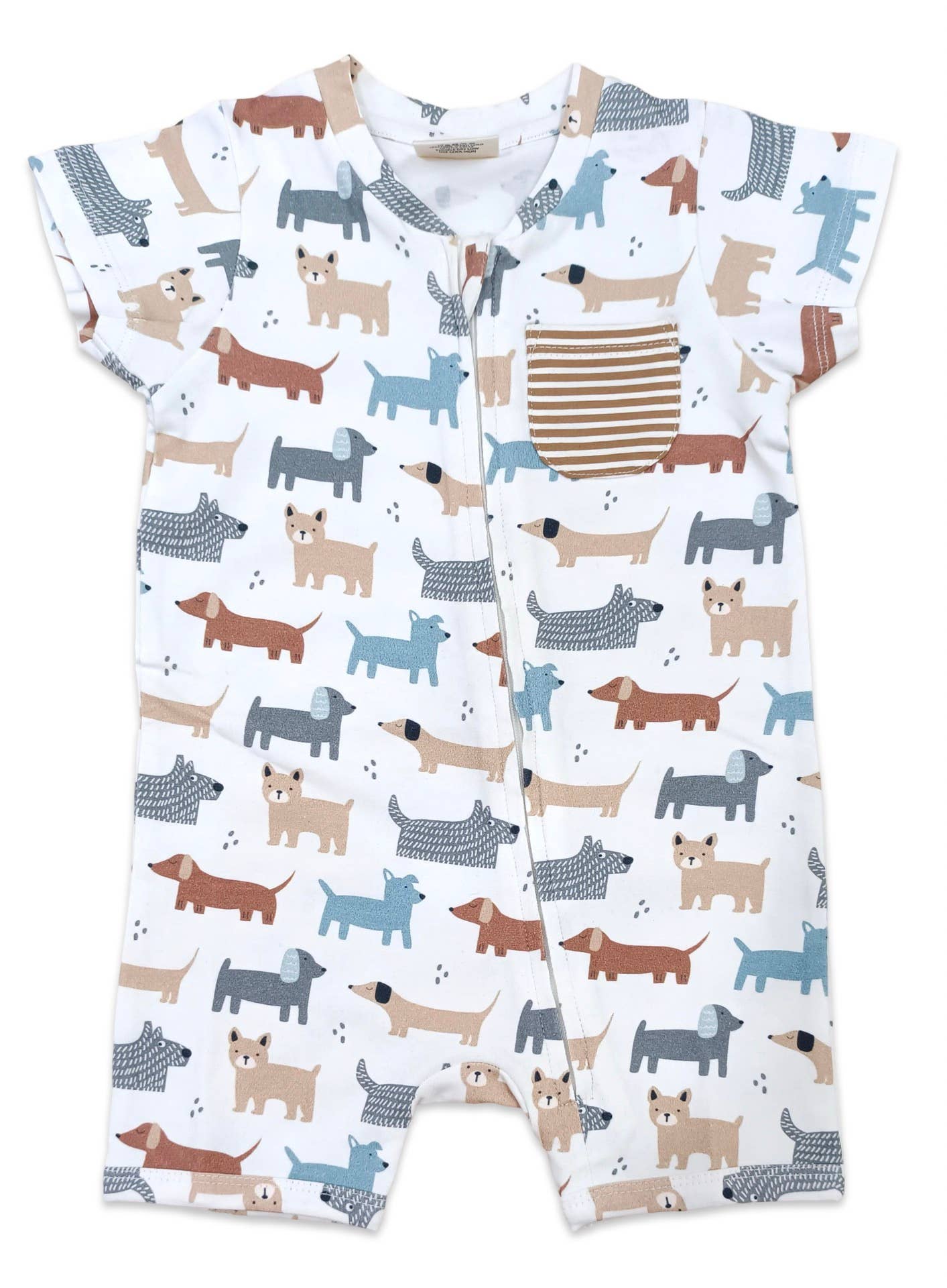 Dogs Zippered Pocket Organic Jersey Baby Romper