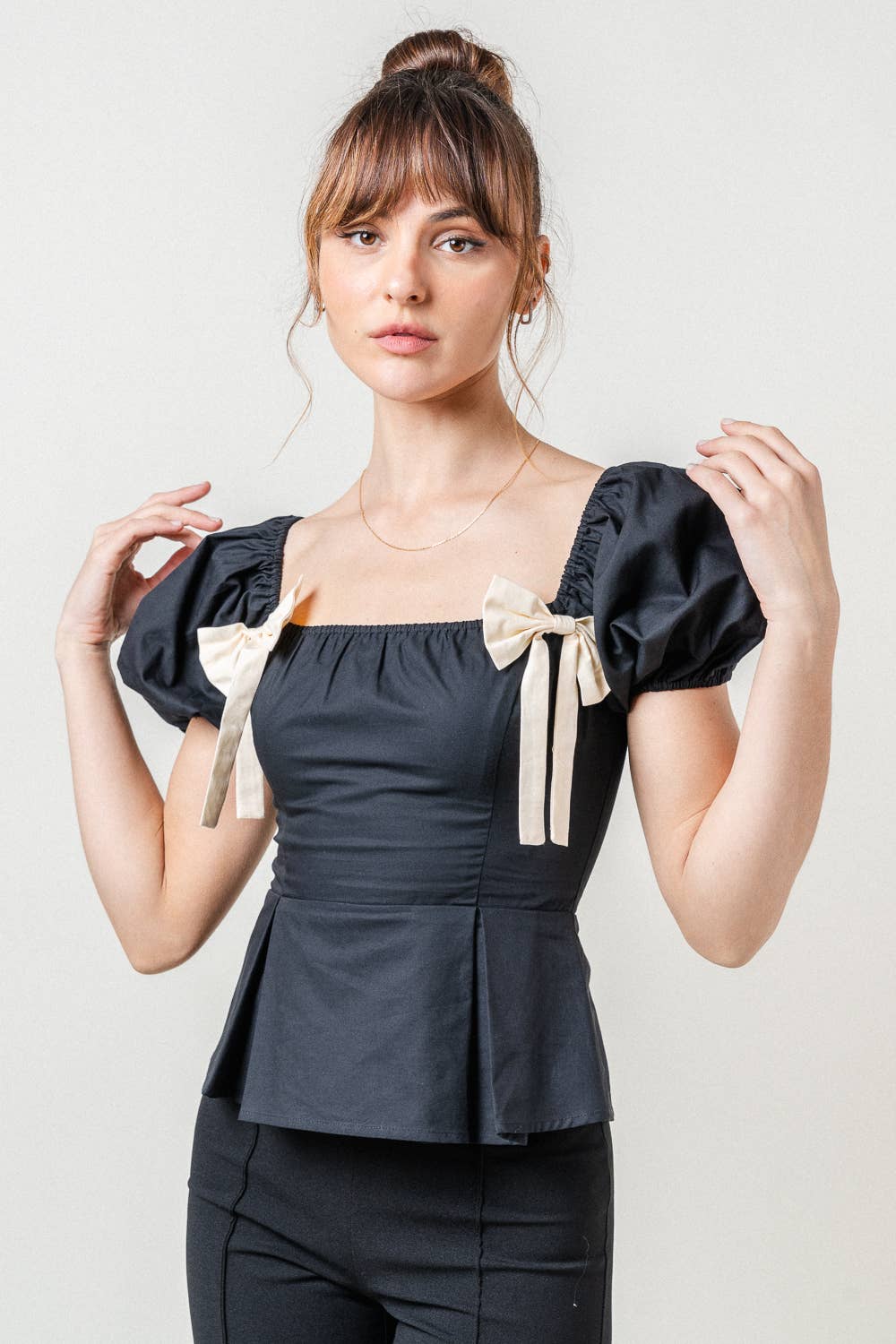 Bow Whimsy Puff Sleeve Fitted Top