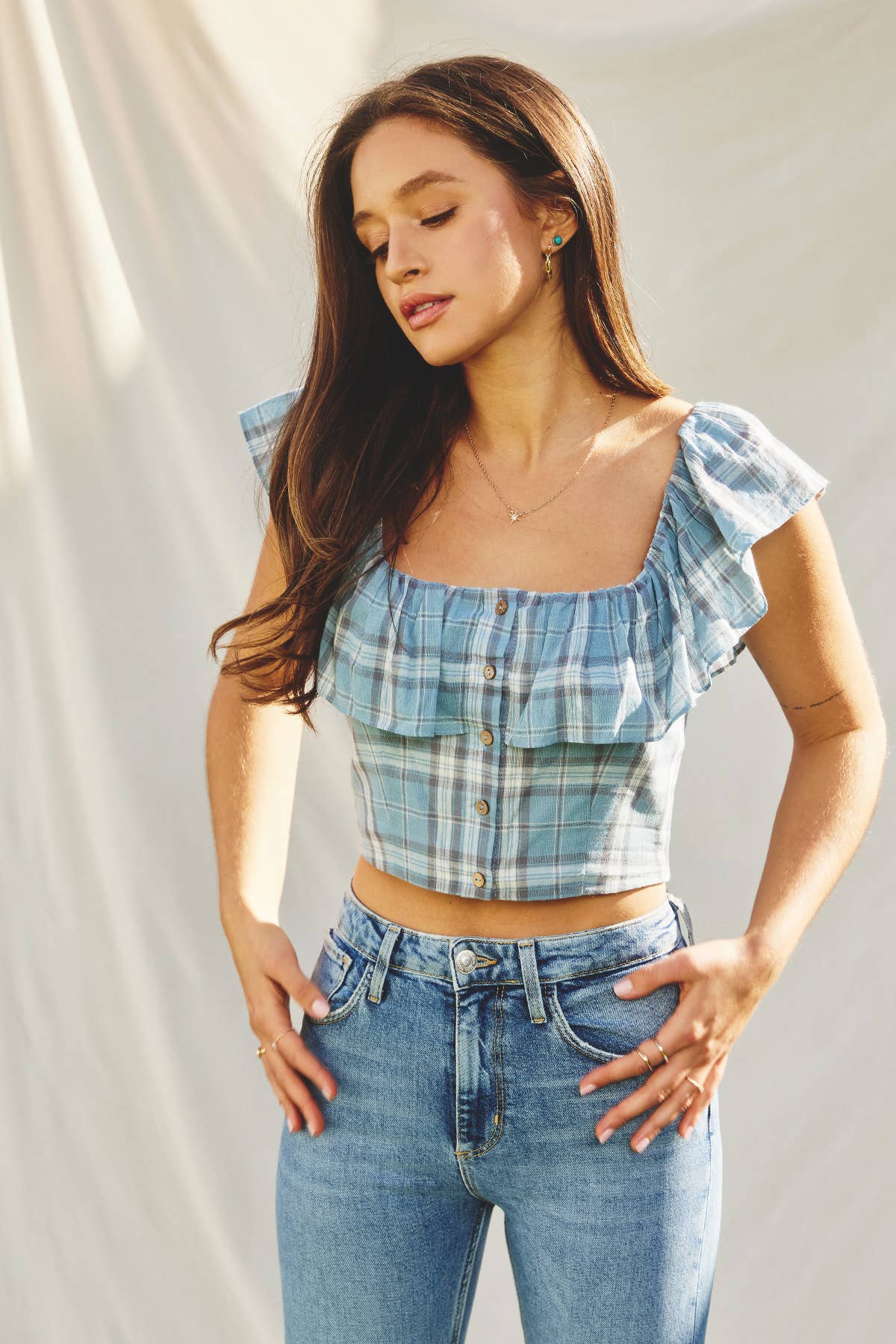 Say Something Blue Plaid Crop Top