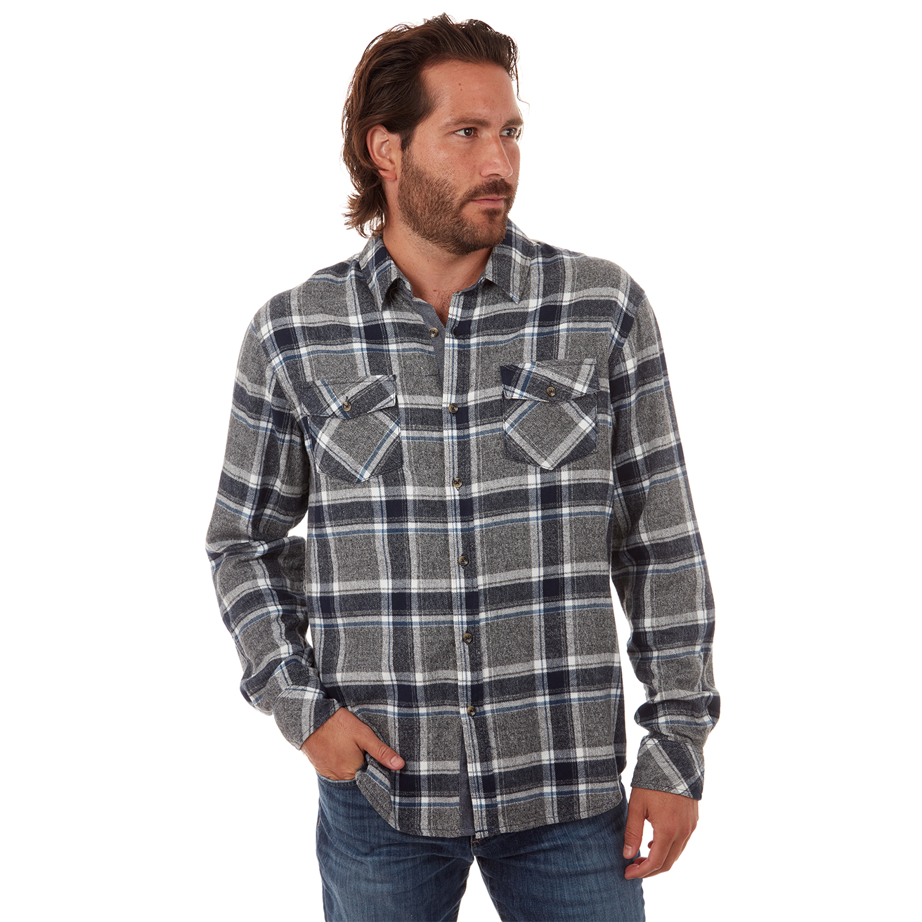 Mens Terrell Blue and Grey Cotton Flannel Shirt