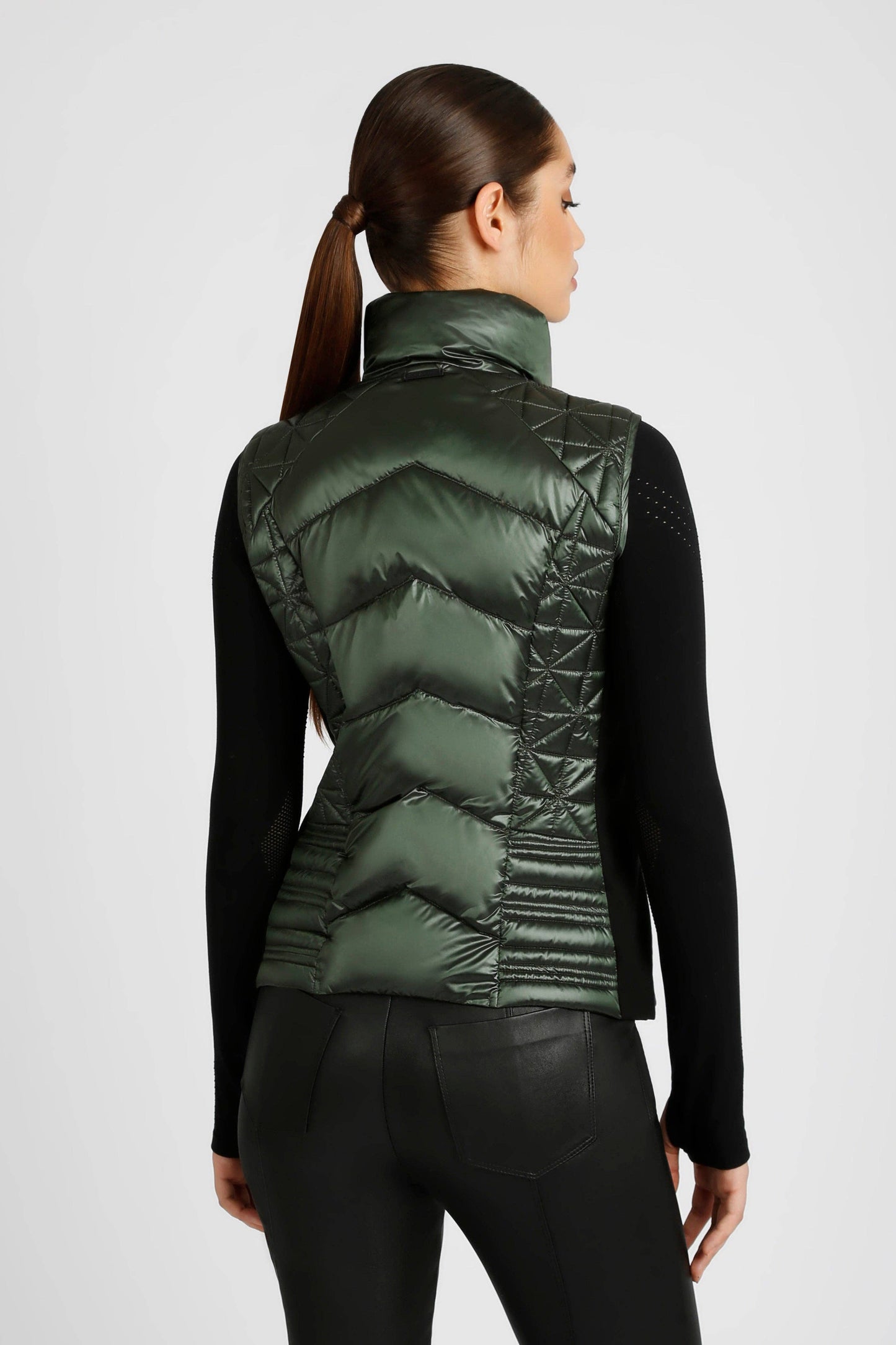 Green shiny designer puffer vest