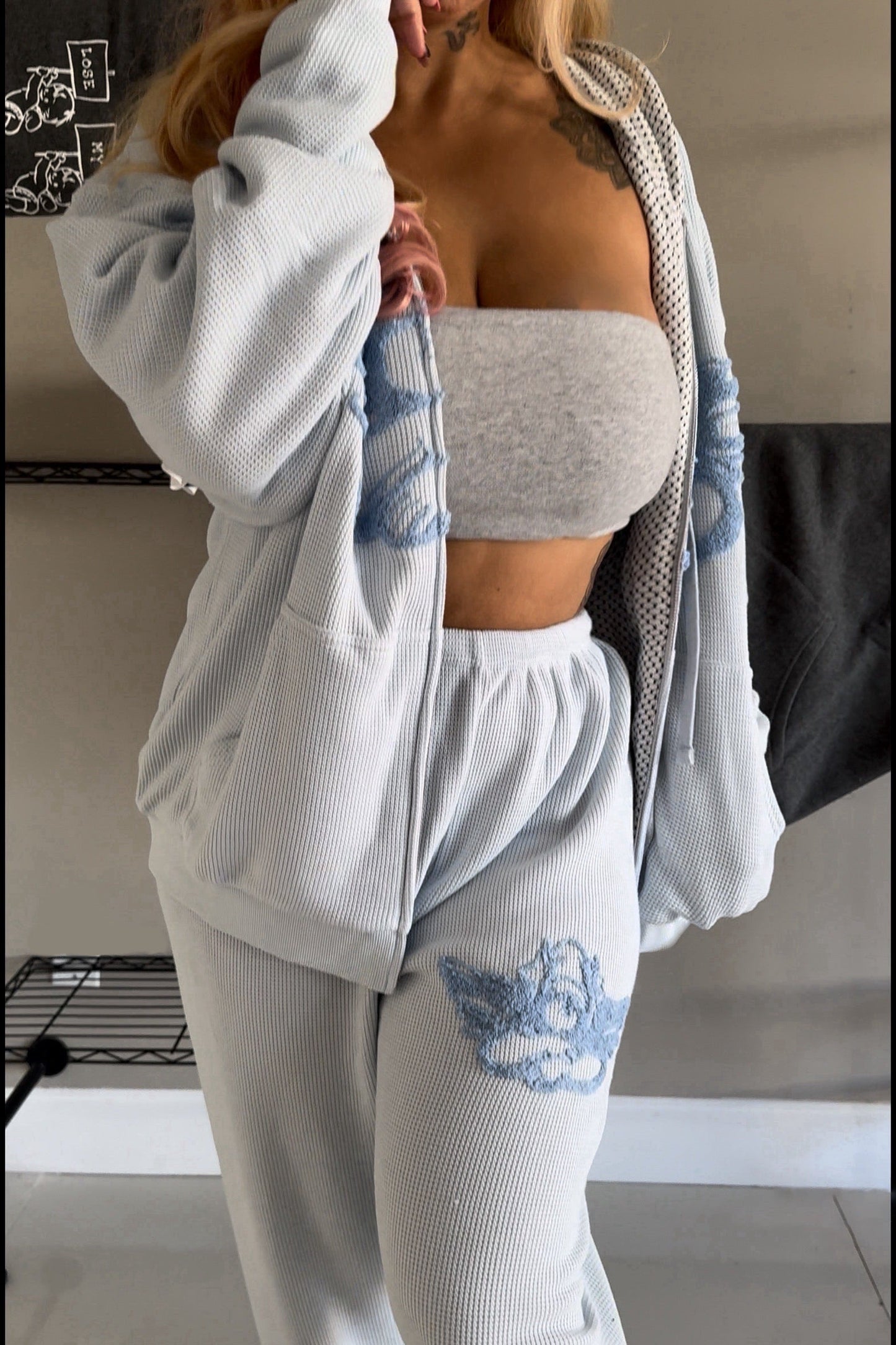 Boys Lie Made In Heaven Light Blue Cozy Waffle Knit Sweatpants