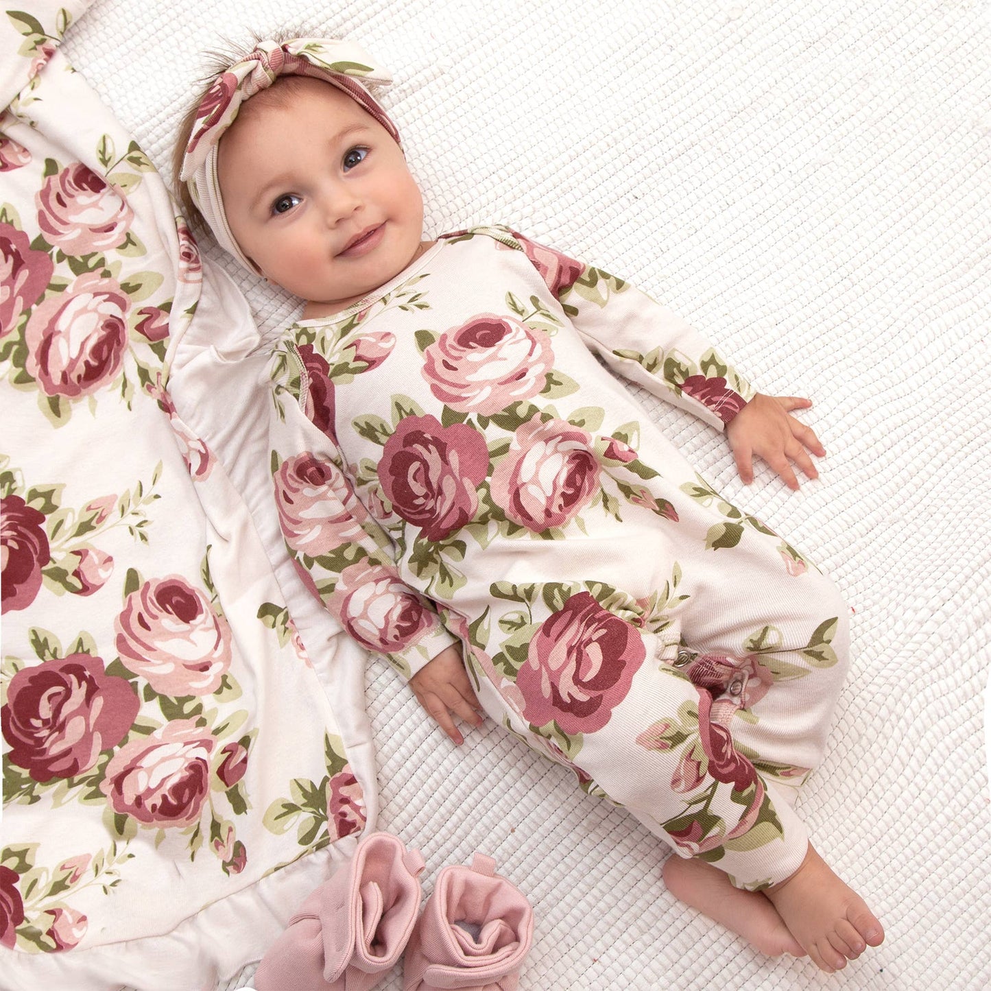 Baby French Rose Zipperless Cotton Romper