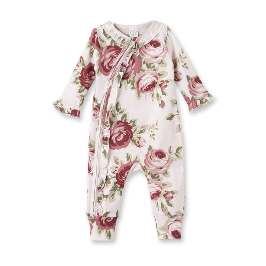 Baby Rose Print Ruffled Cotton Romper