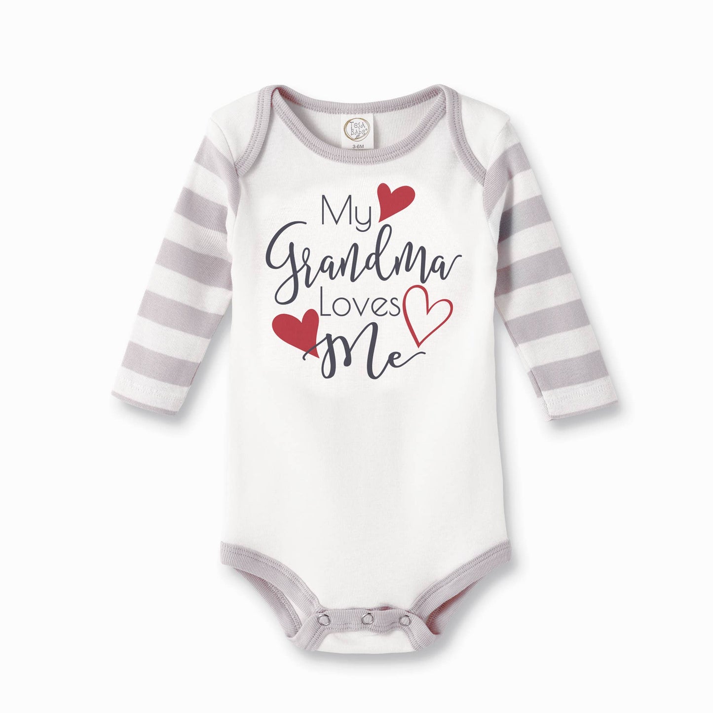 My Grandma Loves Me Cotton Grey Stripe Baby Bodysuit