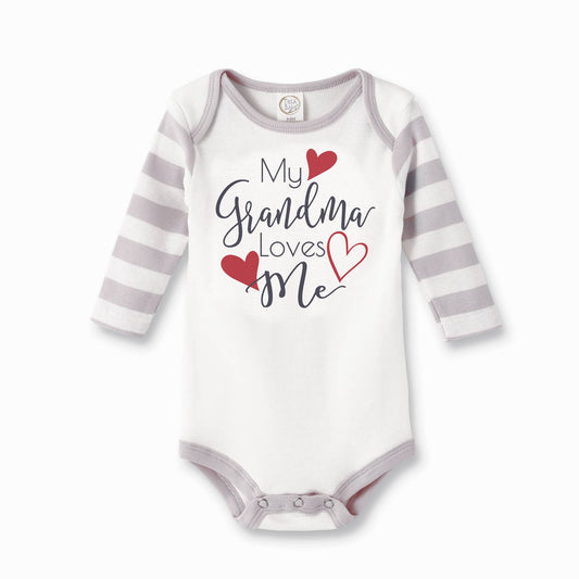 My Grandma Loves Me Cotton Grey Stripe Baby Bodysuit