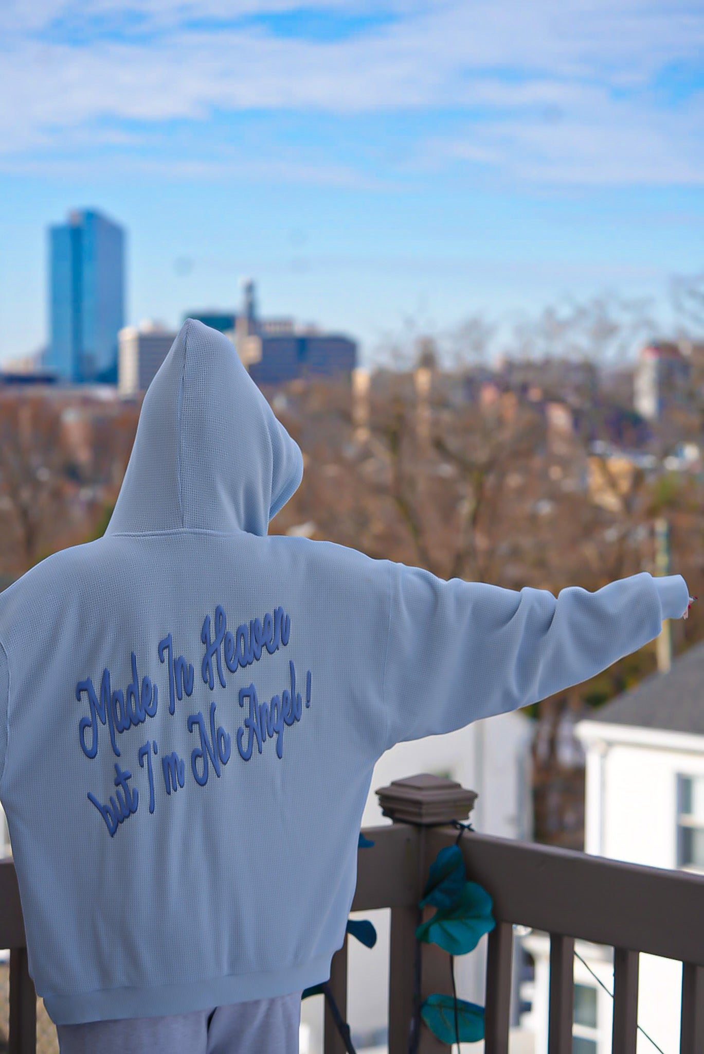 Boys Lie No Angel Light Blue Cozy Waffle Knit Hooded Sweatshirt