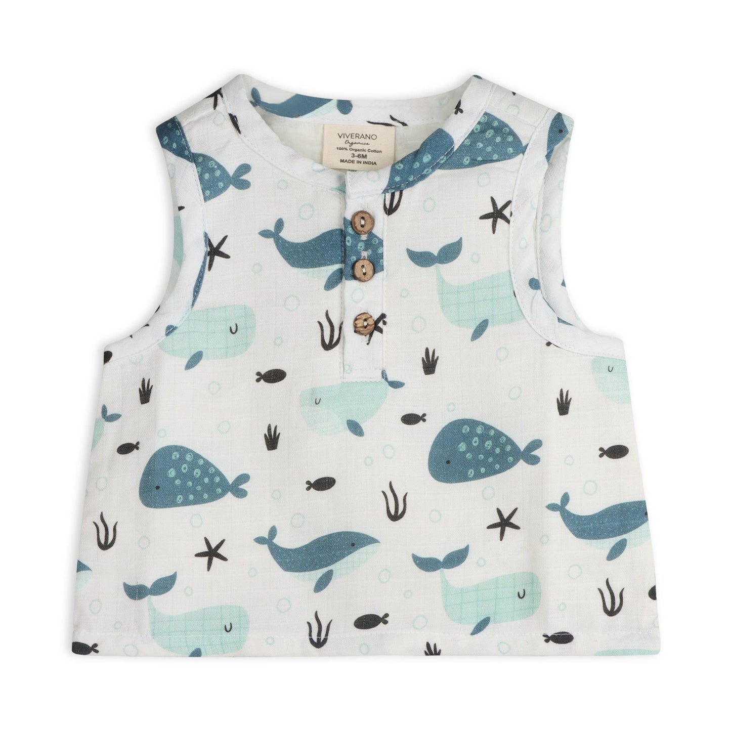 Whales Baby Top + Shorts Organic Muslin