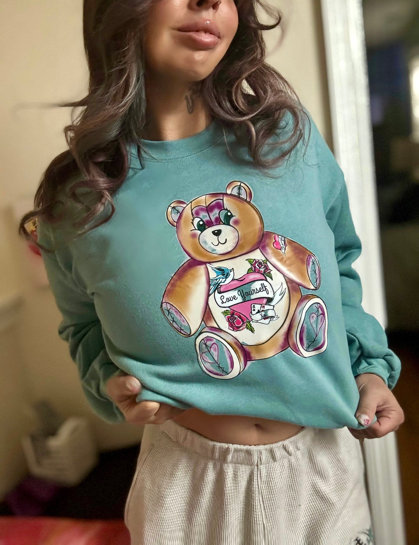 Love Yourself Teddy Bear Tattoo Sweatshirt NEW EXCLUSIVE