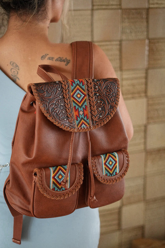 Aztec tooled vegan leather backpack, Montana West