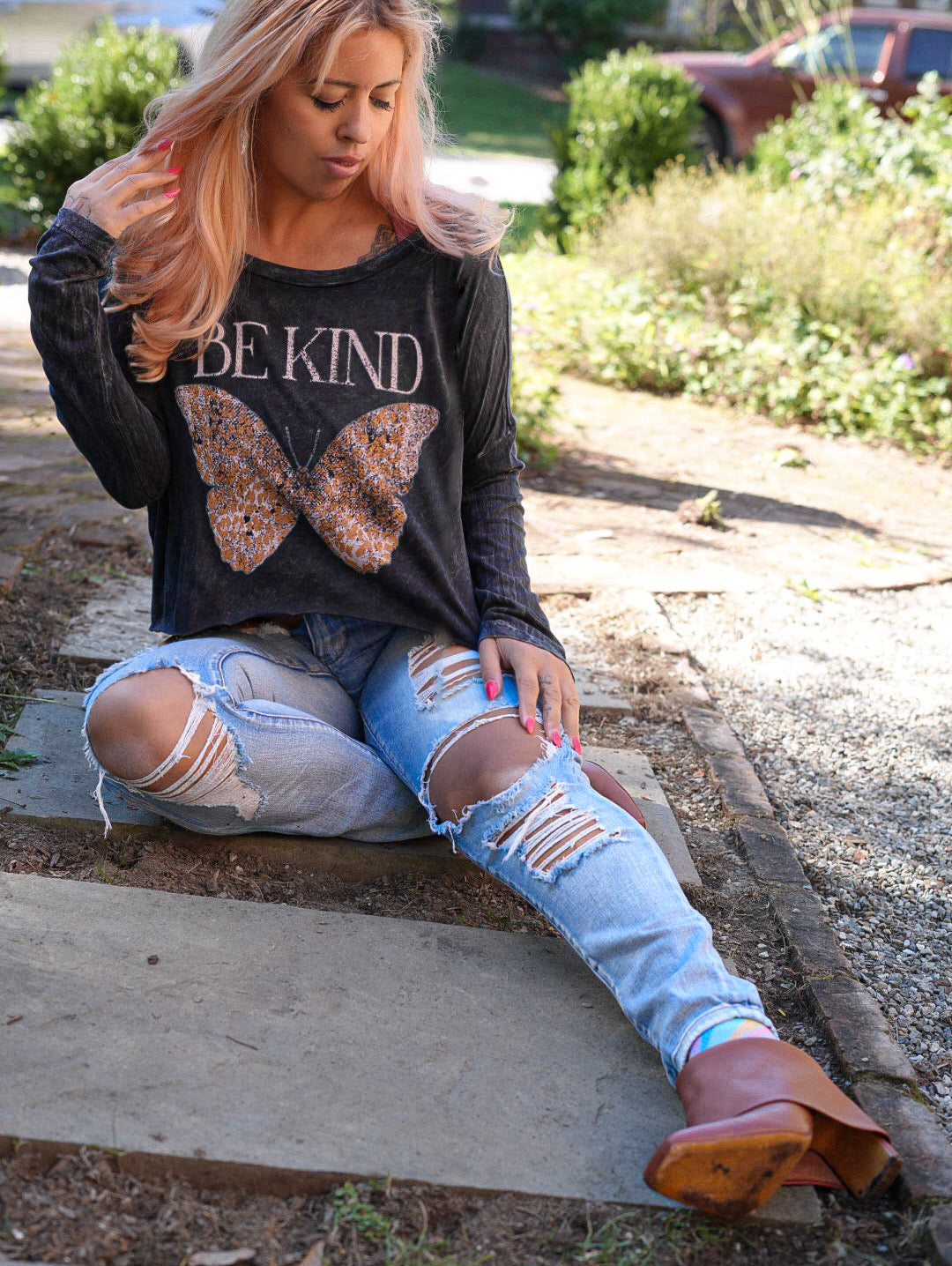 Be Kind Long Sleeve Butterfly Tshirt