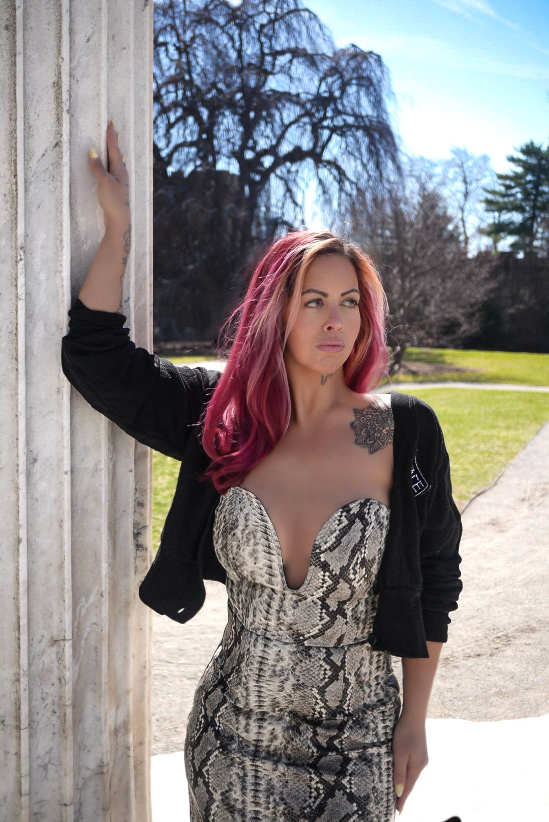 Reptile Vegan Leather Strapless Dress