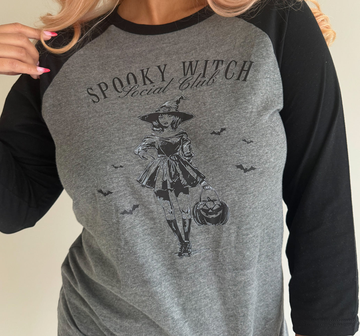 Spooky Witch Social Club 3/4 Sleeve Baseball T-shirt
