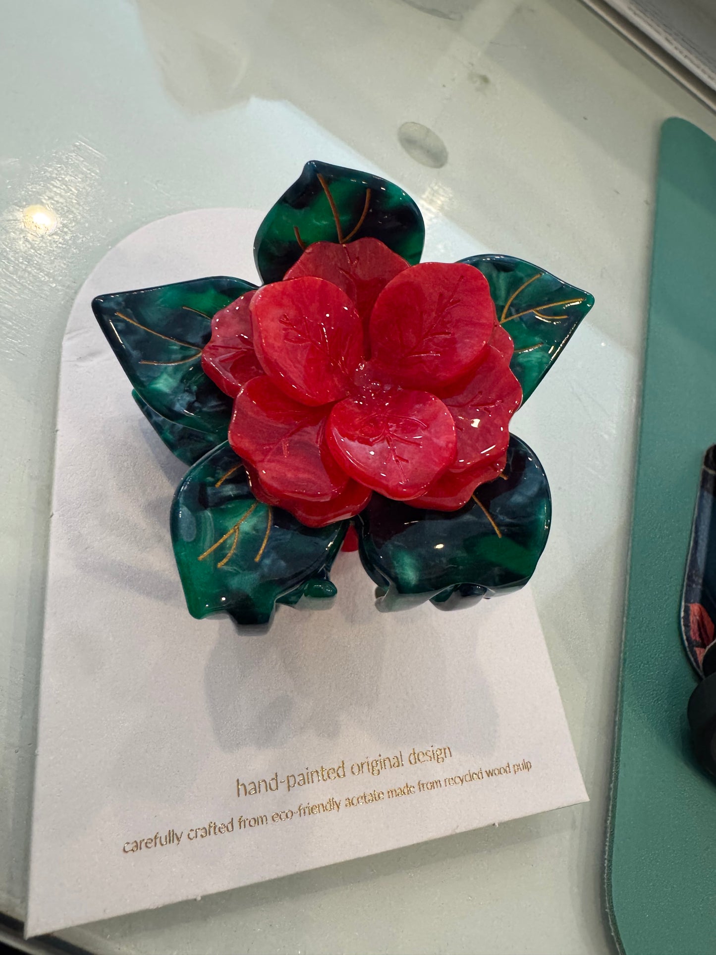Red Poinsettia Small Flower Hand Painted Hair Clip
