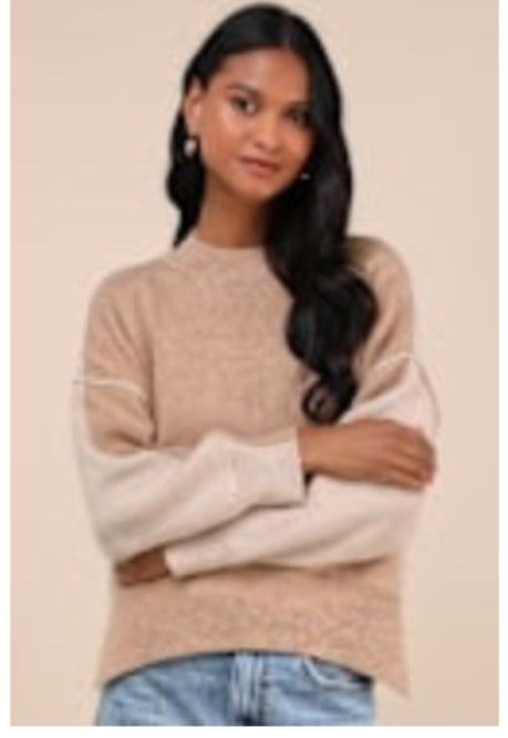 Latte Layer Mock Neck Sweater - Tan/Beige