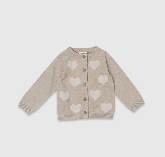 Hearts Jacquard Knit Baby Cardigan Organic Cotton - Tan/Blush