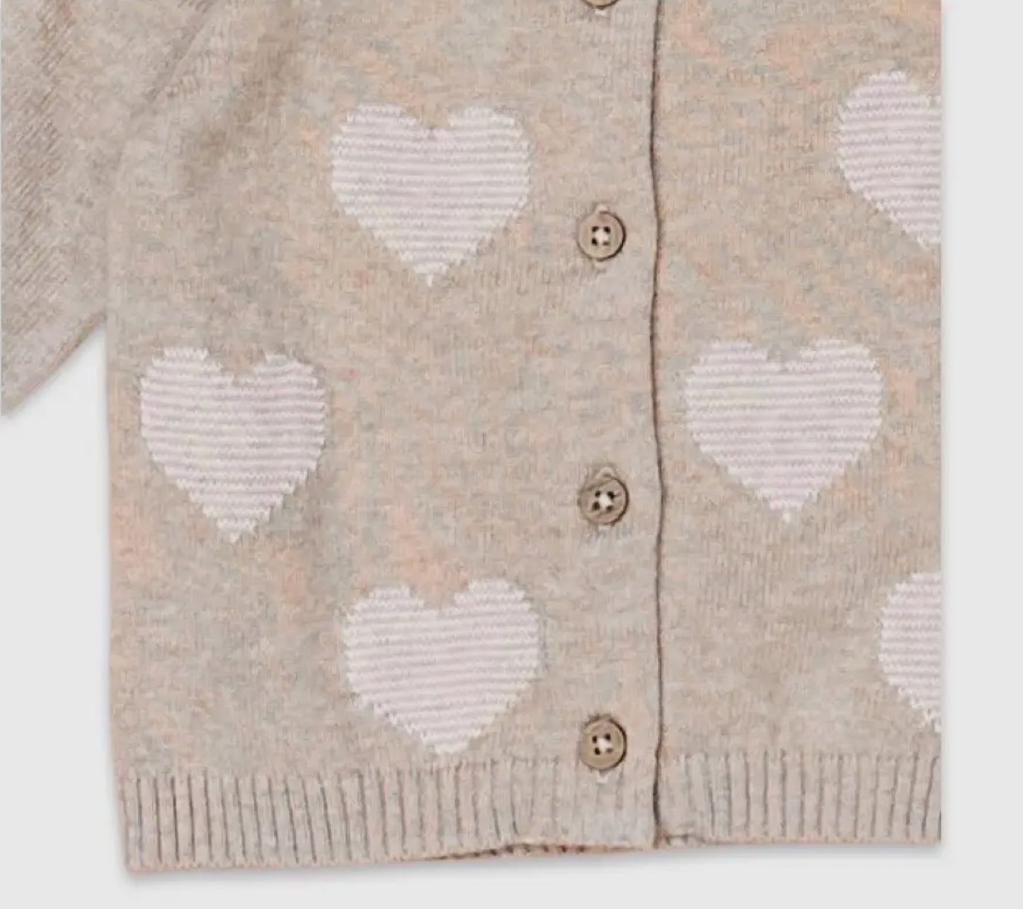 Hearts Jacquard Knit Baby Cardigan Organic Cotton - Tan/Blush