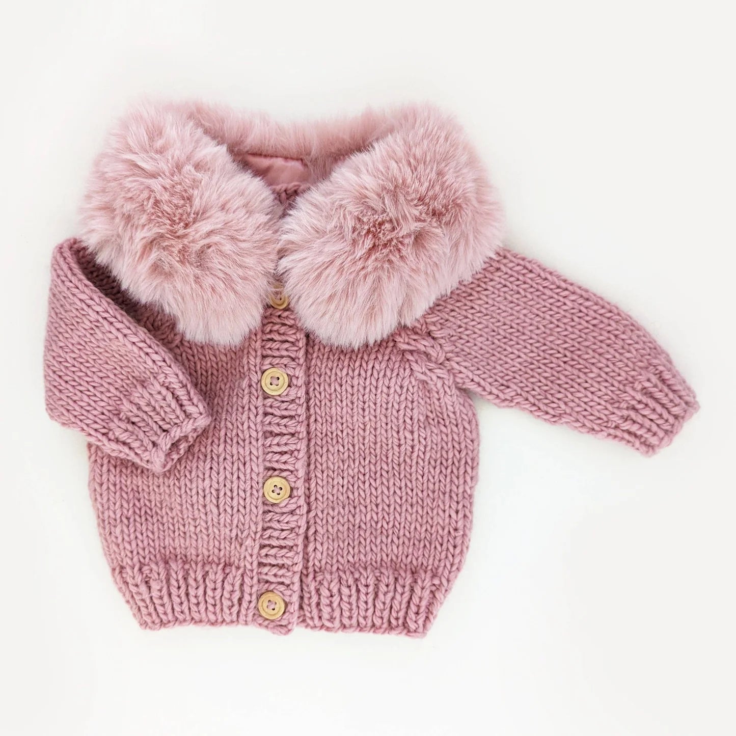 Rosy Glam Faux Fur Collar Cardigan Sweater Baby & Toddler