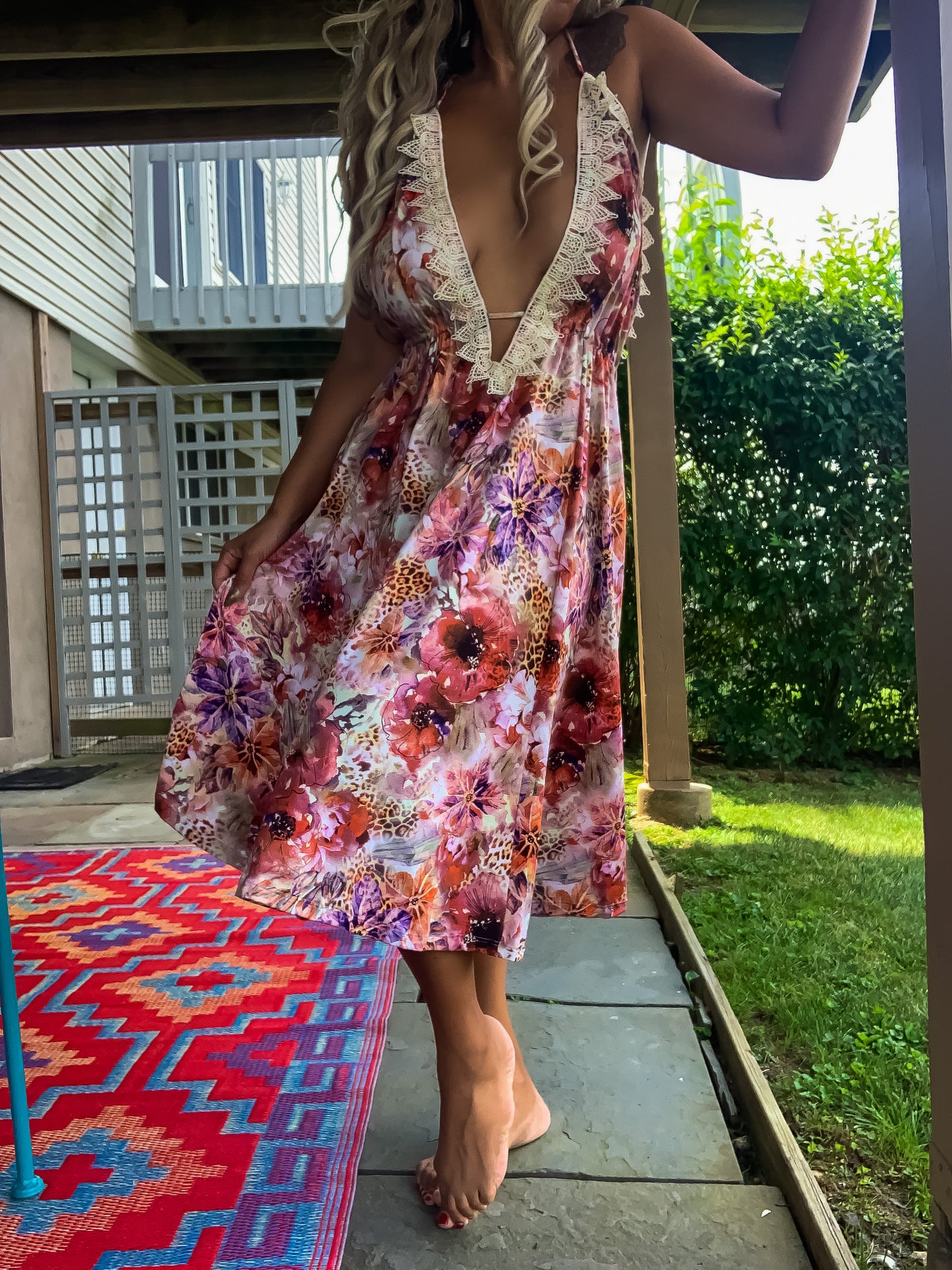 Thousand Sunsets Deep V Halter Dress