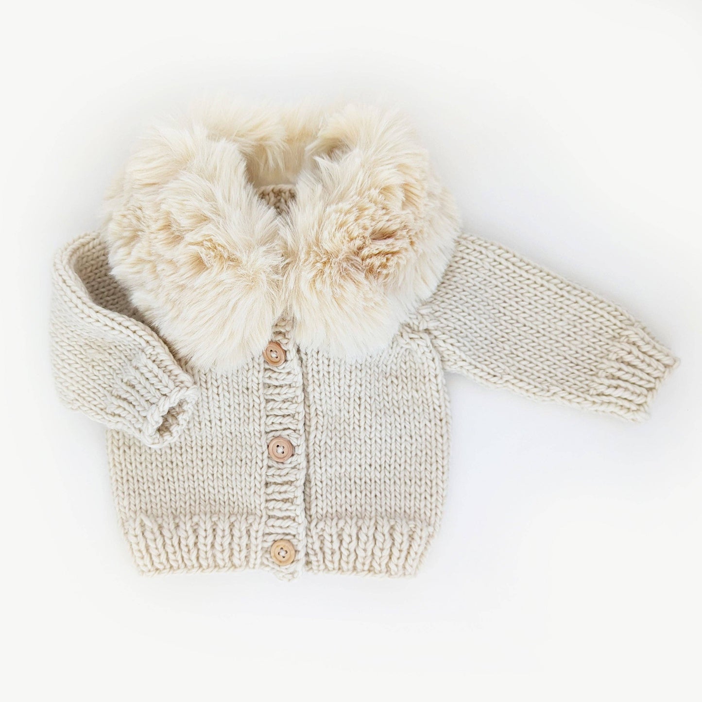 Faux Fur Collar Natural Cardigan Sweater Baby & Toddler