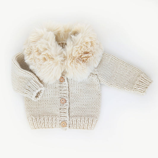 Faux Fur Collar Natural Cardigan Sweater Baby & Toddler