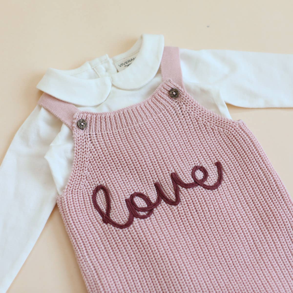 LOVE Embroidered Chunky Sweater Knit Baby Overall & Bodysuit