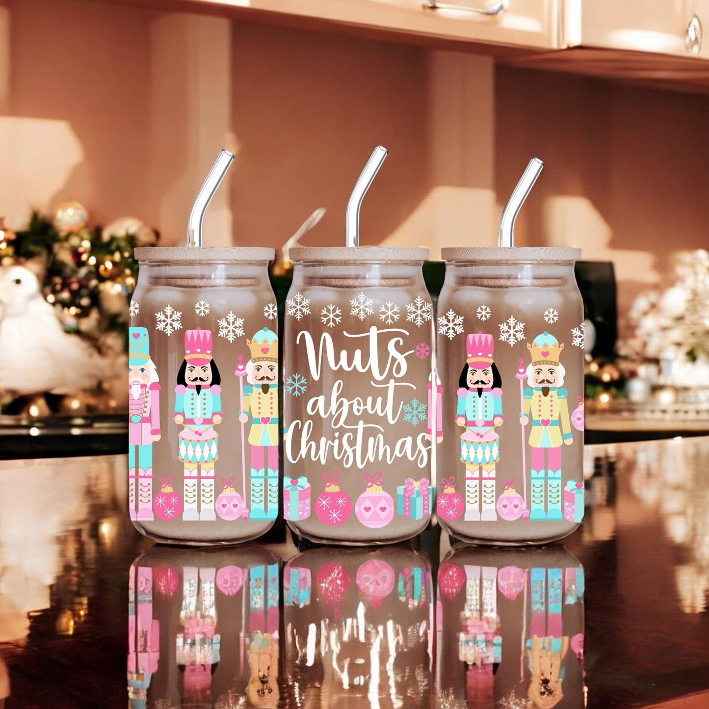 Nutcracker Holiday 17oz Christmas Glass with Straw and Lid