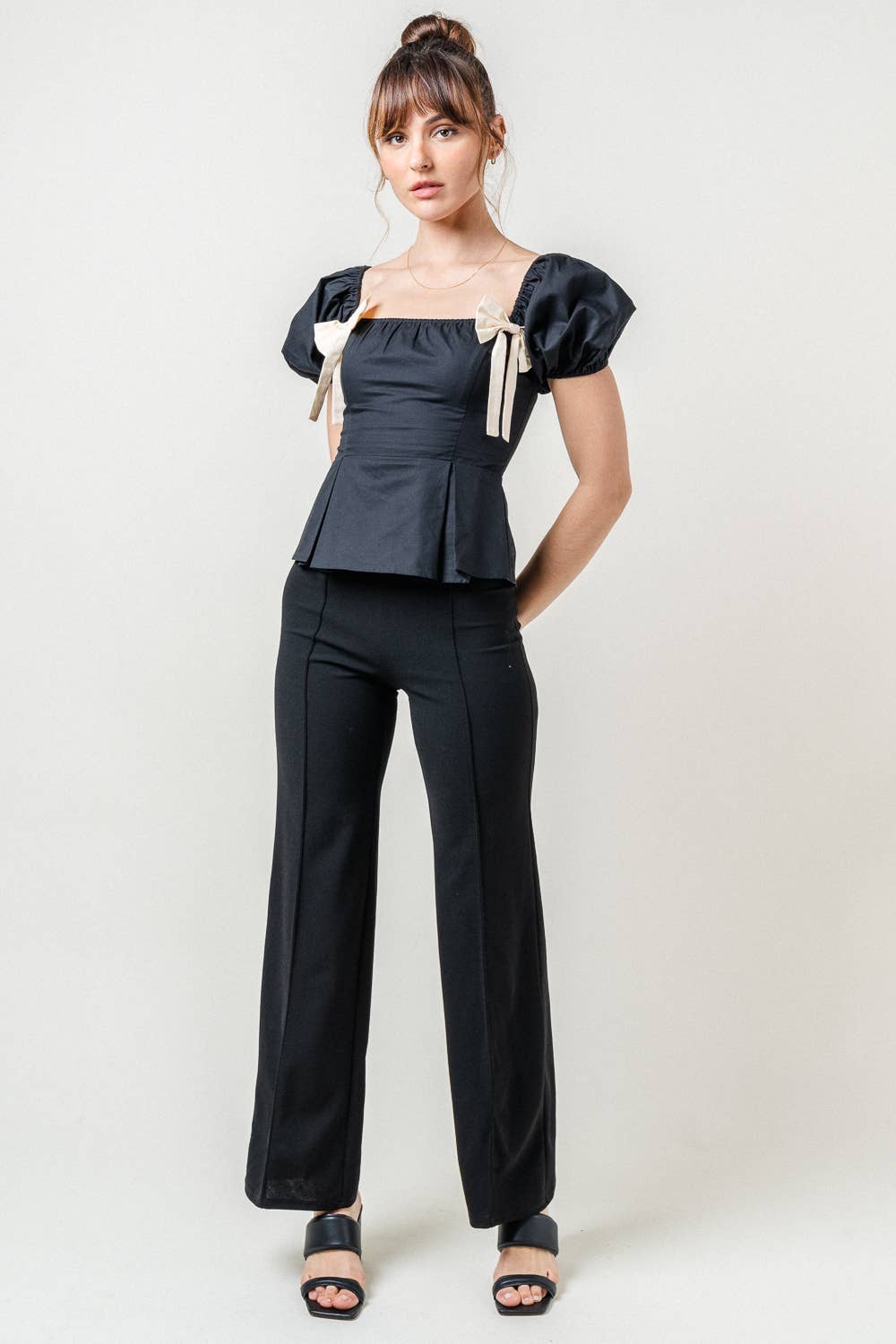Bow Whimsy Puff Sleeve Fitted Top
