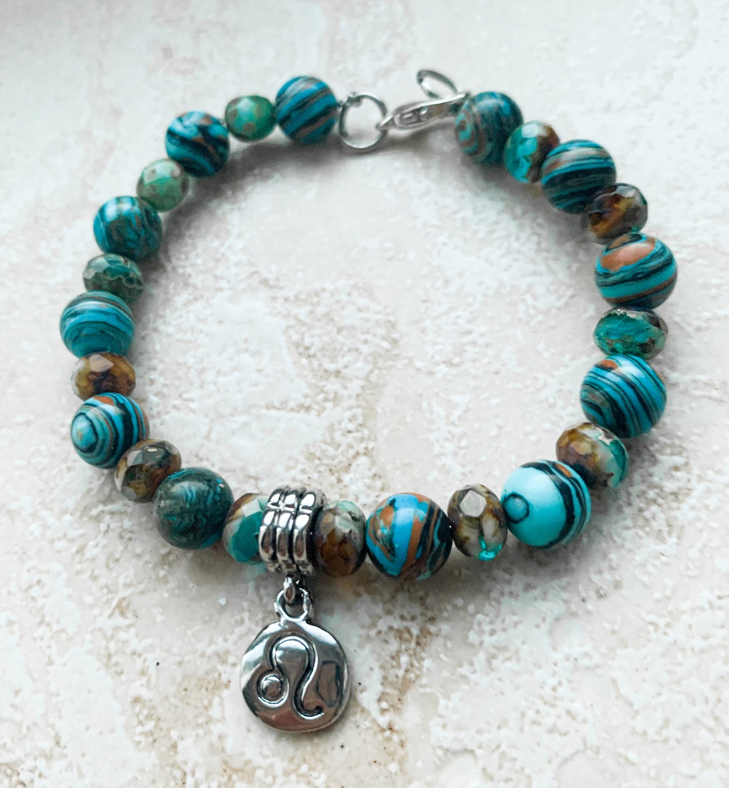 Gemini Zodiac Semiprecious Rhodium Plated Charm Bracelet with Birthstone