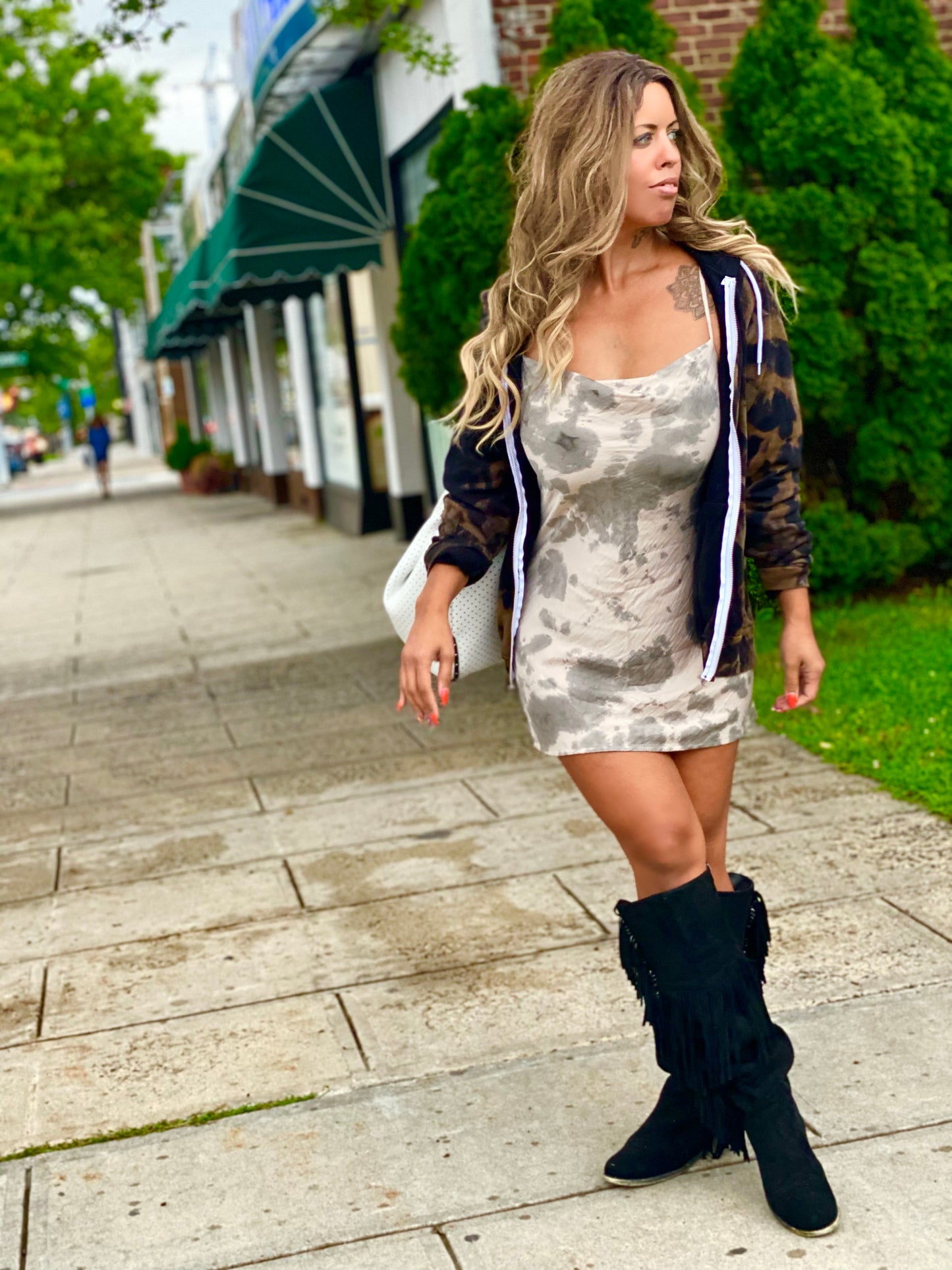 Blue Tie Dye Satin Slipdress