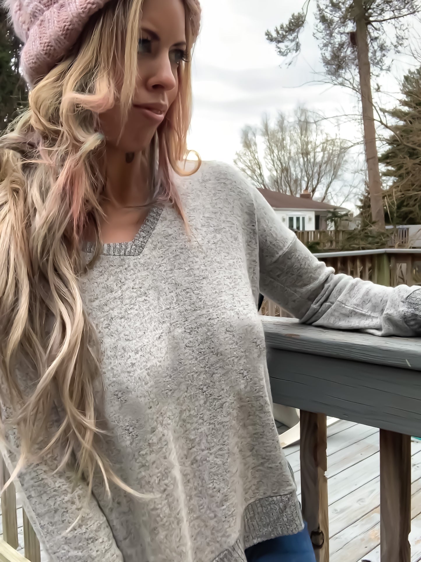 Skull Soft Grey Heather Tunic Top NEW