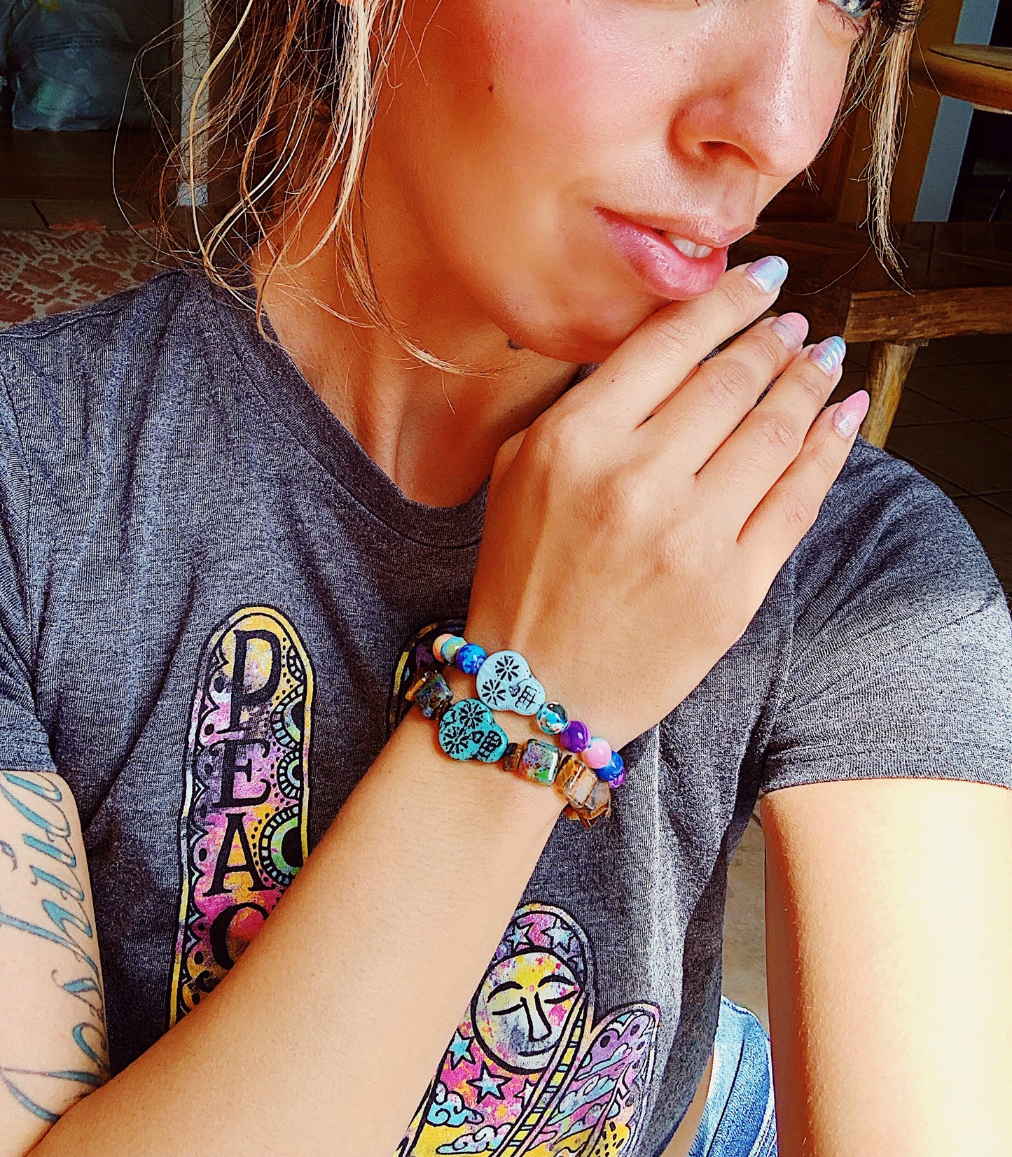 Sugar Skull Bracelet in Turquoise - Handmade Original