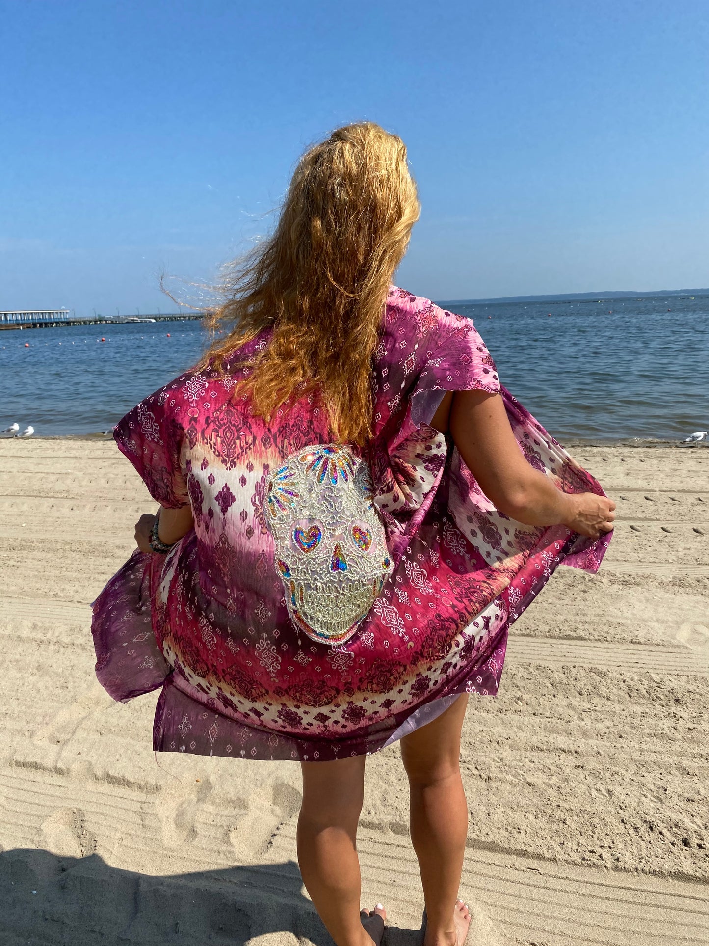 50% OFF Sparkle Skull Bohemian Print Kimono Overlay Top LAST ONE