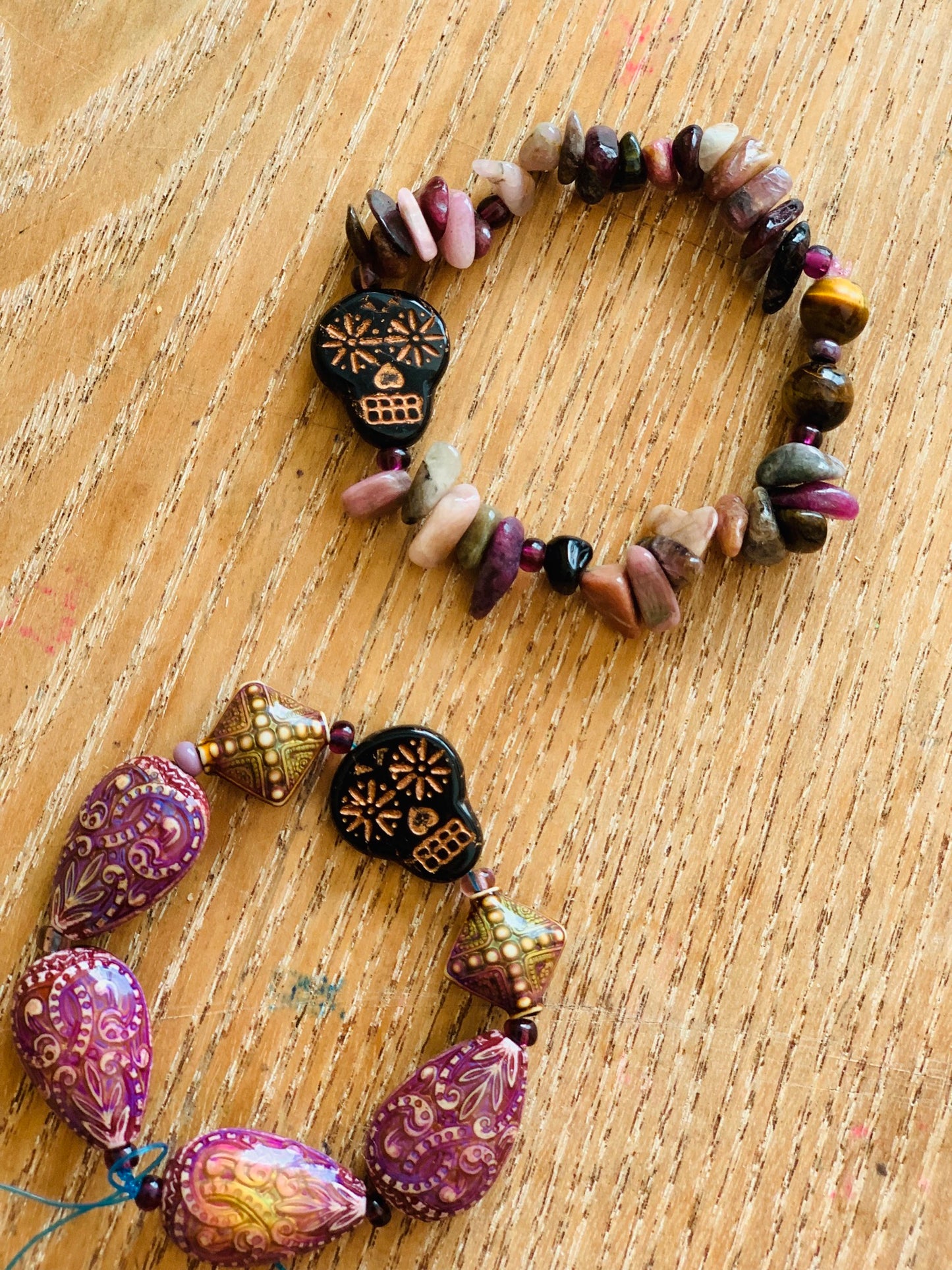 Sugar Skull Baroque Beads Bracelet One of a Kind