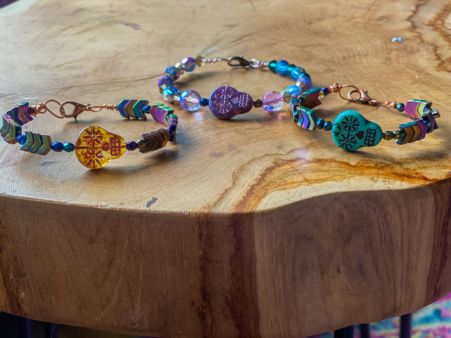 Passion Sugar Skull Charm Bracelet with Ethereal Beads