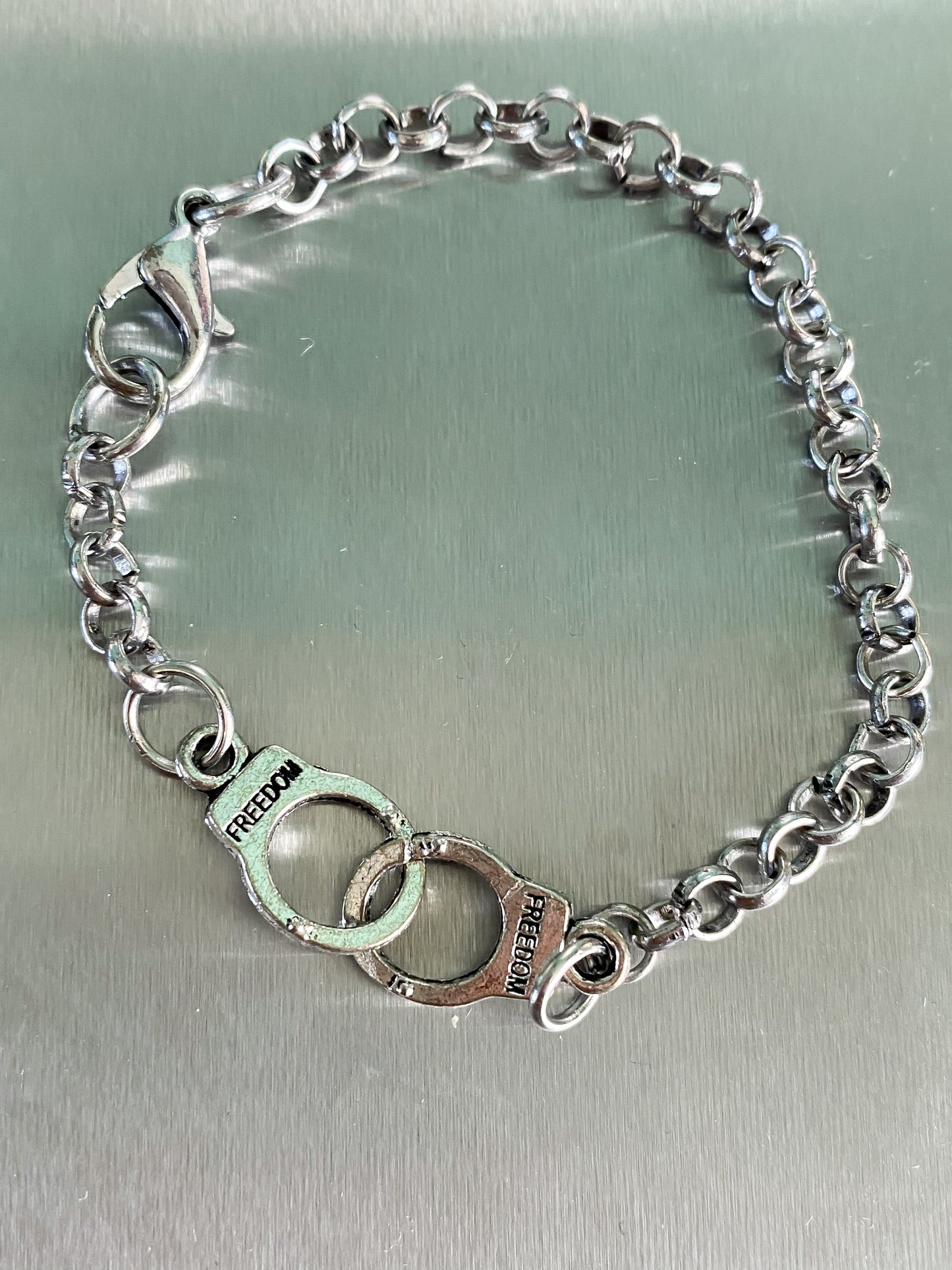Freedom Handcuff Chain Bracelet in Silvertone Metal