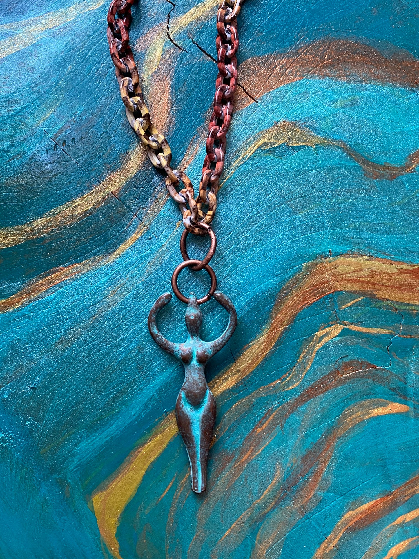 SALE Goddess Patina Turquoise Necklace on Earthtone Chain