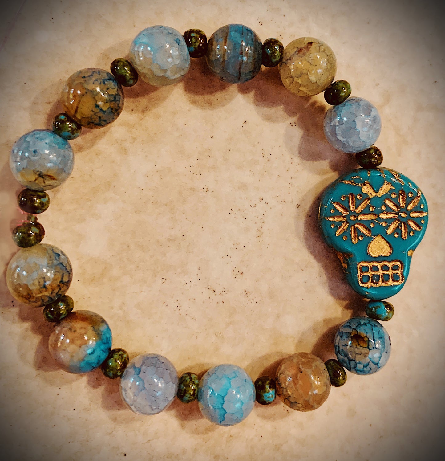 Sugar Skull Aqua Bead Bohemian Bracelet
