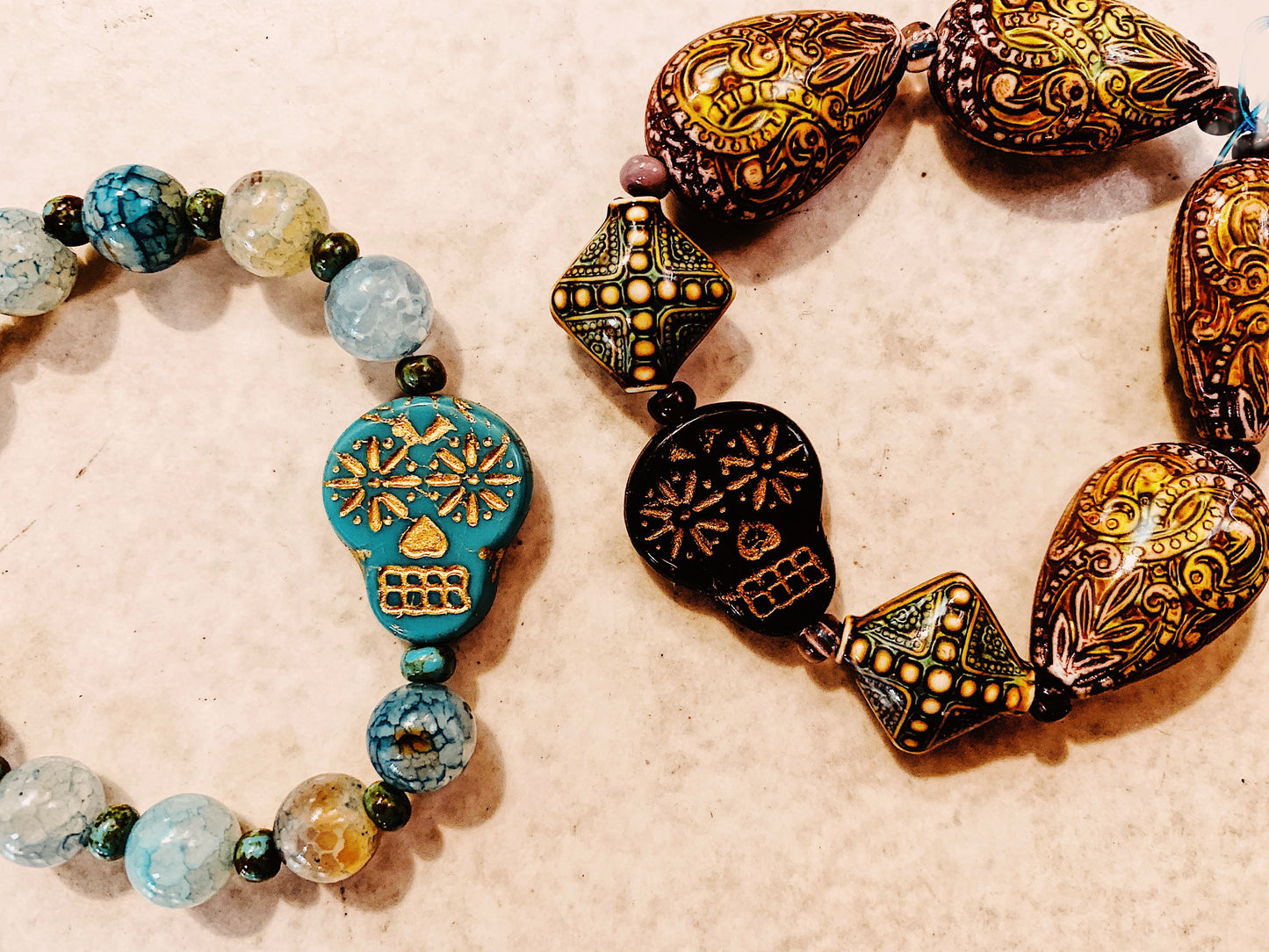 Sugar Skull Aqua Bead Bohemian Bracelet