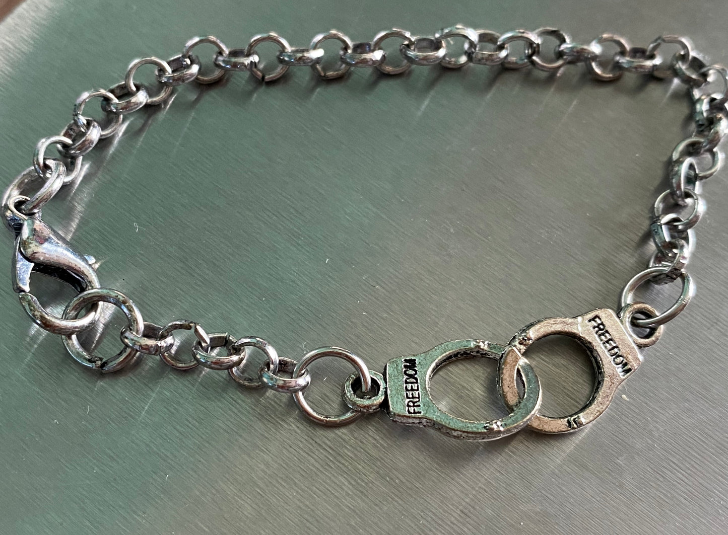 Freedom Handcuff Chain Bracelet in Silvertone Metal