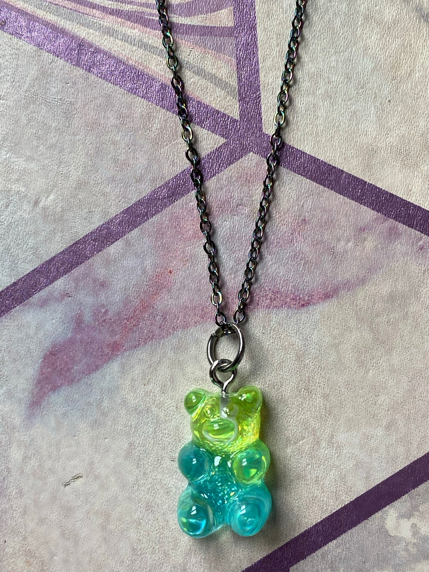 Gummy Bear Charm Necklace on Rainbow Chain