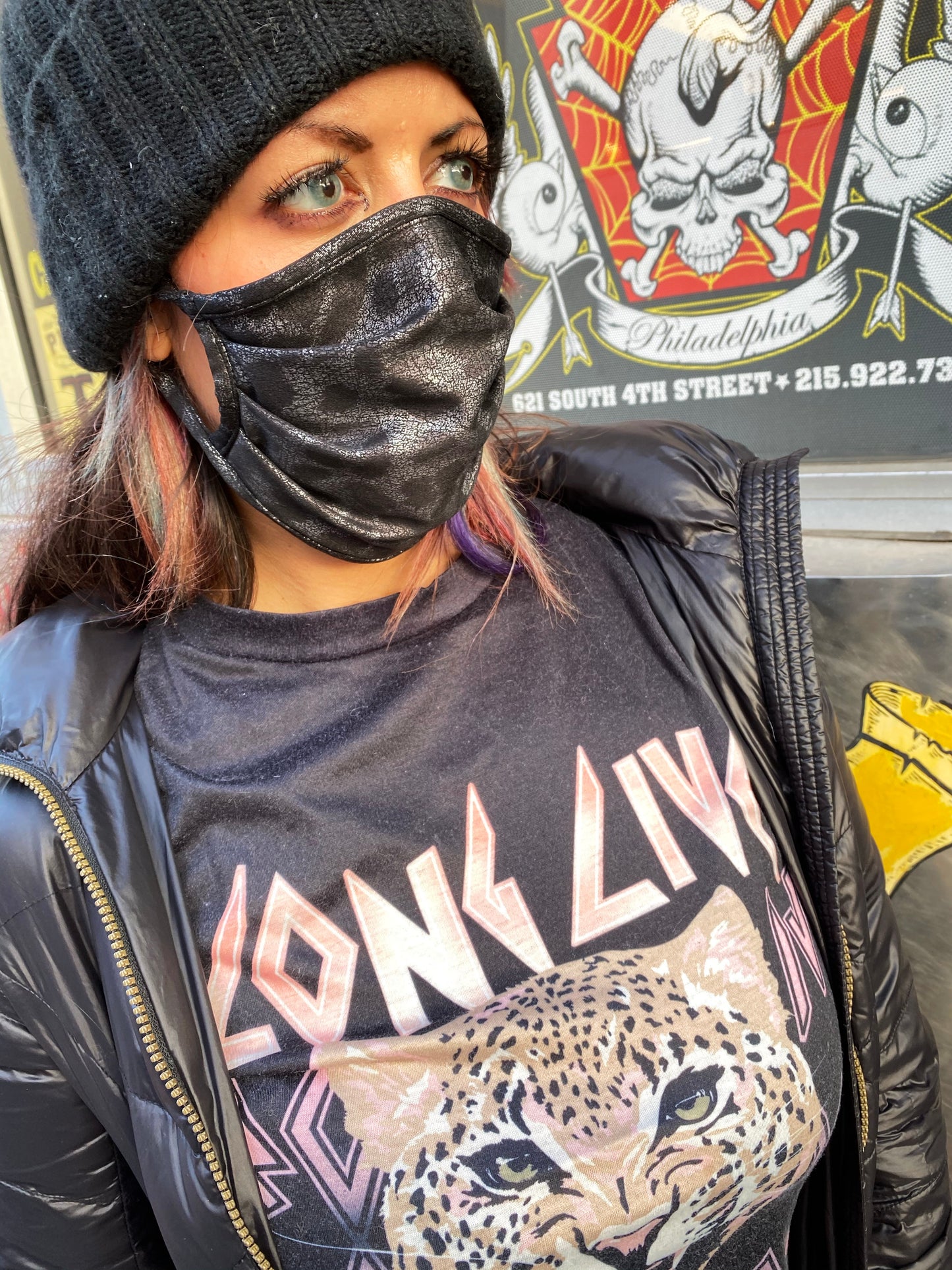 Leopard Black Metallic Face Mask