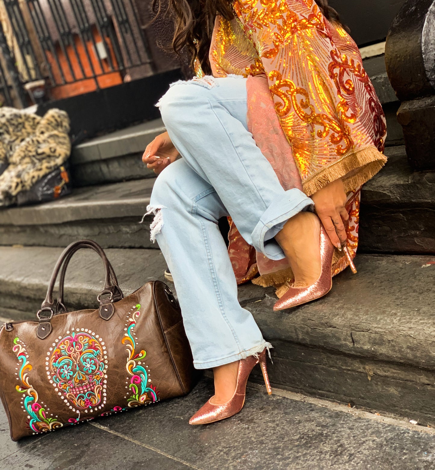 Sequin duster cardigan caftan
