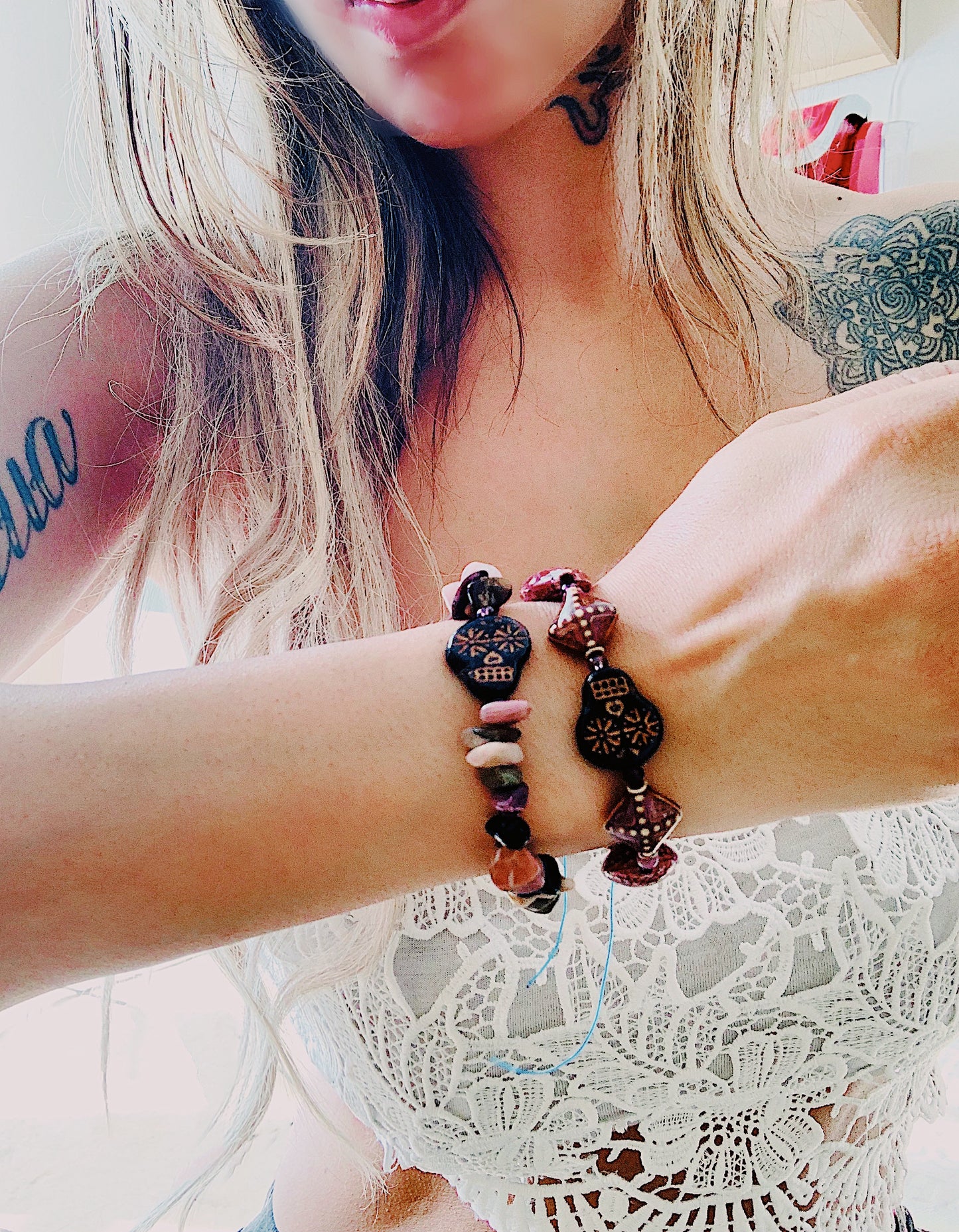 Sugar Skull Baroque Beads Bracelet One of a Kind